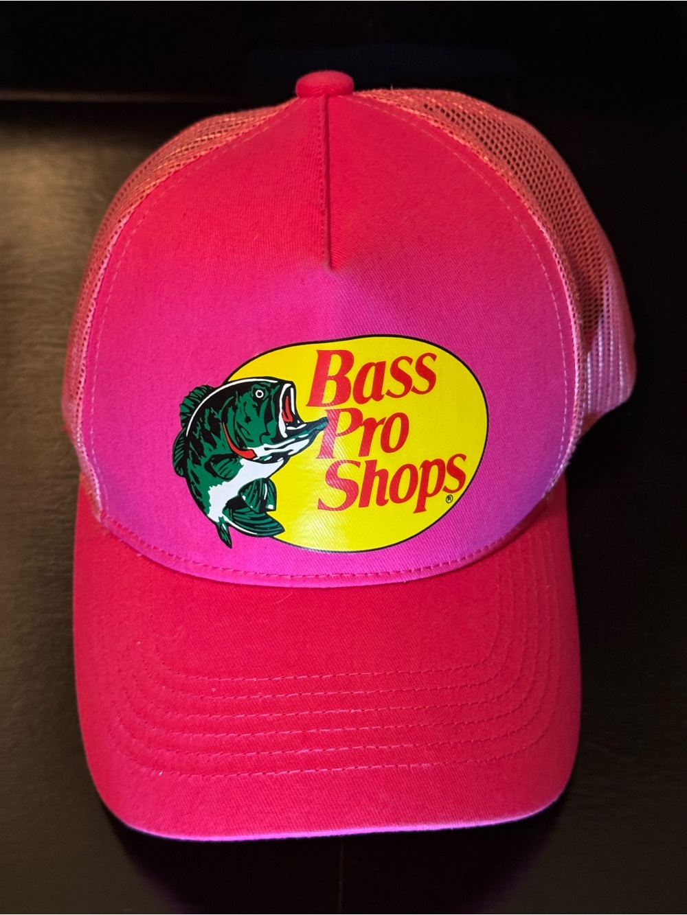 Bass Pro Shops Hot Pink Mesh Logo Cap, Gently Worn Hat, One Size Fits All ~